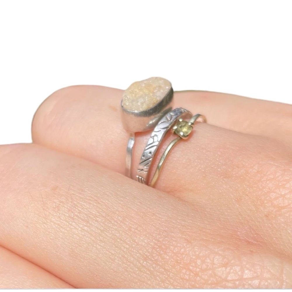 Melissa Joy Manning .925 Sterling Silver Beautiful White Druzy Ring - Picture 3 of 8